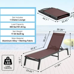 Chaise Lounge Chair Outdoor Patio Adjustable 5 Position Aluminum Frame Breathable Fabric