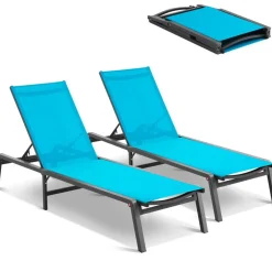 Chaise Lounge Chair Outdoor Patio Adjustable 5 Position Aluminum Frame Breathable Fabric