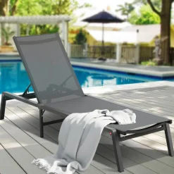 Chaise Lounge Chair Outdoor Patio Adjustable 5 Position Aluminum Frame Breathable Fabric