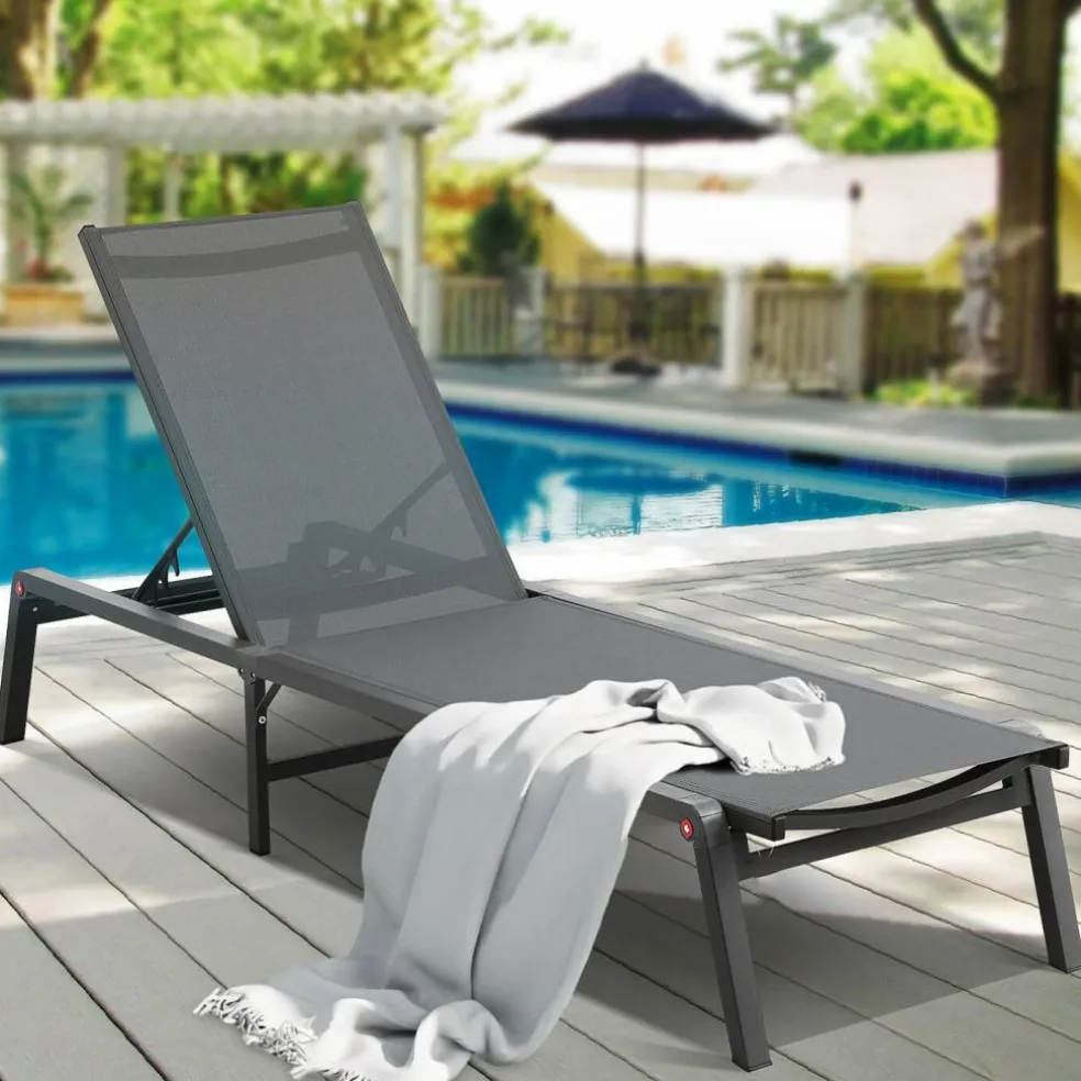 Chaise Lounge Chair Outdoor Patio Adjustable 5 Position Aluminum Frame Breathable Fabric