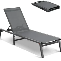 Chaise Lounge Chair Outdoor Patio Adjustable 5 Position Aluminum Frame Breathable Fabric
