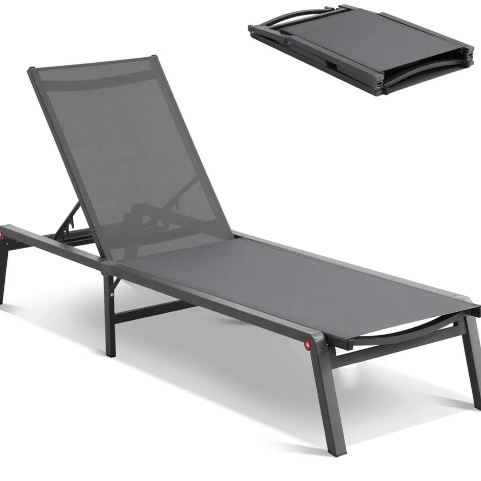 Chaise Lounge Chair Outdoor Patio Adjustable 5 Position Aluminum Frame Breathable Fabric