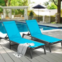 Chaise Lounge Chair Outdoor Patio Adjustable 5 Position Aluminum Frame Breathable Fabric