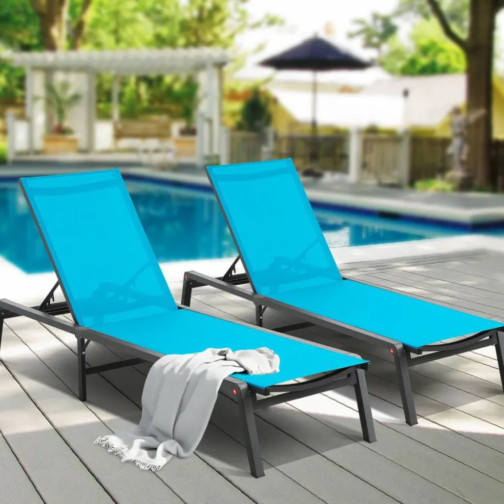 Chaise Lounge Chair Outdoor Patio Adjustable 5 Position Aluminum Frame Breathable Fabric
