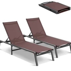 Chaise Lounge Chair Outdoor Patio Adjustable 5 Position Aluminum Frame Breathable Fabric