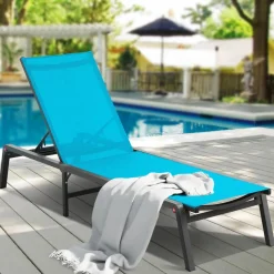 Chaise Lounge Chair Outdoor Patio Adjustable 5 Position Aluminum Frame Breathable Fabric