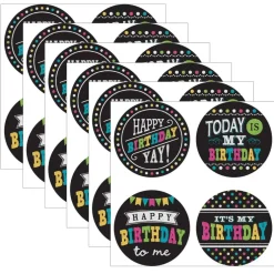 Chalkboard Brights Happy Birthday Wear 'Em Badges, 32 Per Pack, 6 Packs