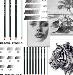 Charcoal Pencils for Drawing, Set of 22