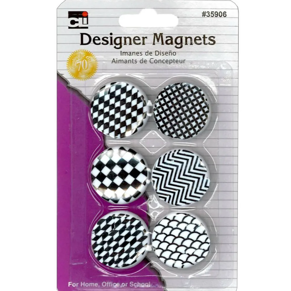 Charles Leonard Super Strong Designer Button Style Magnets, 12 packs of 6