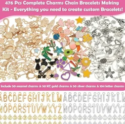 Charm Bracelet Making Kit for Adults & Teens – 477-Piece DIY Set with Gold & Silver Charms, Paperclip Chains, Alphabet Beads & Complete Jewelry Making Supplies