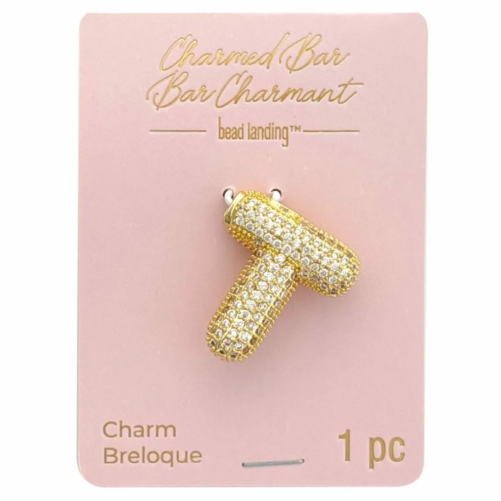 Charmed Bar Crystal-Studded Gold Letter Charm by Bead Landing™