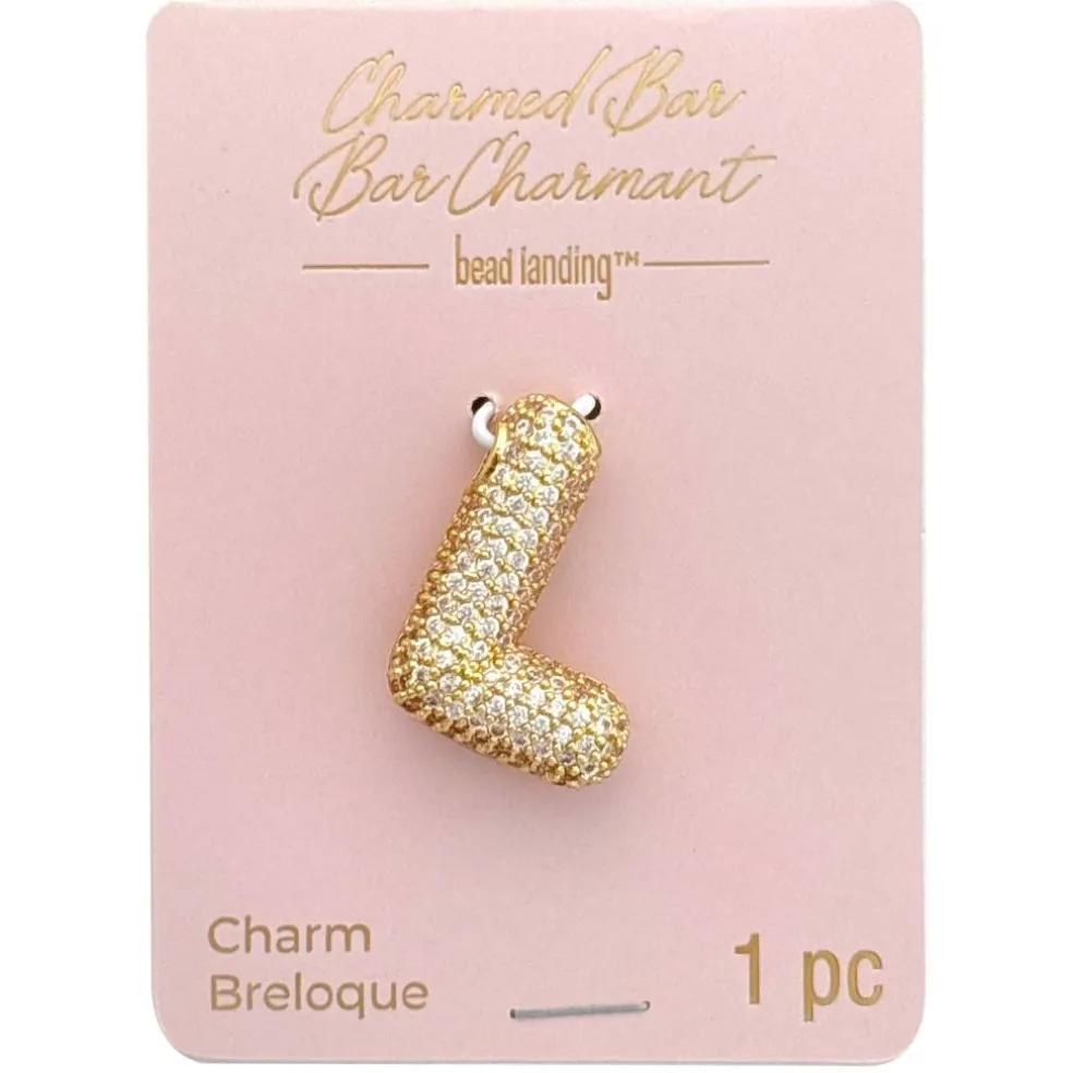 Charmed Bar Crystal-Studded Gold Letter Charm by Bead Landing™