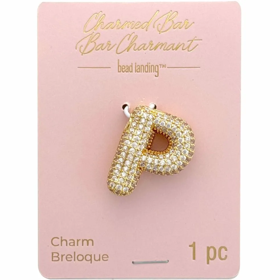 Charmed Bar Crystal-Studded Gold Letter Charm by Bead Landing™
