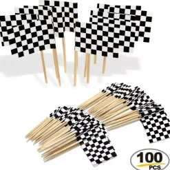 Checkered Racing Flag Toothpick Cupcakes Toppers Double Sides Print 100pcs