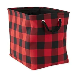 Check Storage Collection Collapsible Bin with Handles, Large Rectangle, 17.5x12x15, Red & Black