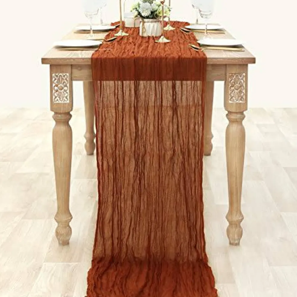 Cheesecloth Table Runner 10ft Gauze Boho Rustic Terracotta Cheese Cloth Table Runner for Wedding Bridal Shower Fall Thanksgiving Christmas Decoration