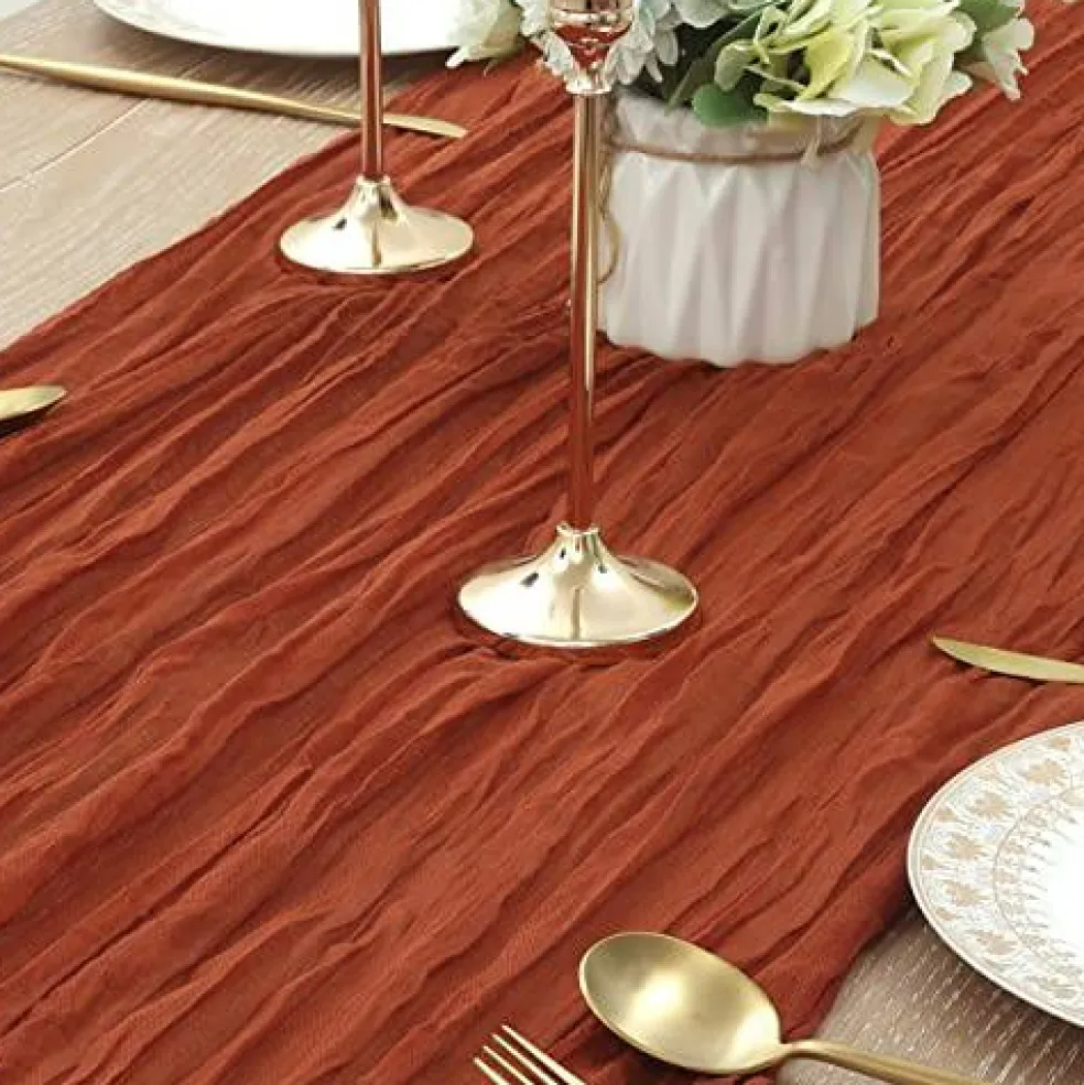 Cheesecloth Table Runner 10ft Gauze Boho Rustic Terracotta Cheese Cloth Table Runner for Wedding Bridal Shower Fall Thanksgiving Christmas Decoration