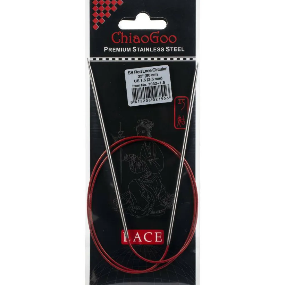 ChiaoGoo Red Lace 32" Stainless Circular Knitting Needles - Sizes US 0/2mm to 19 / 15mm