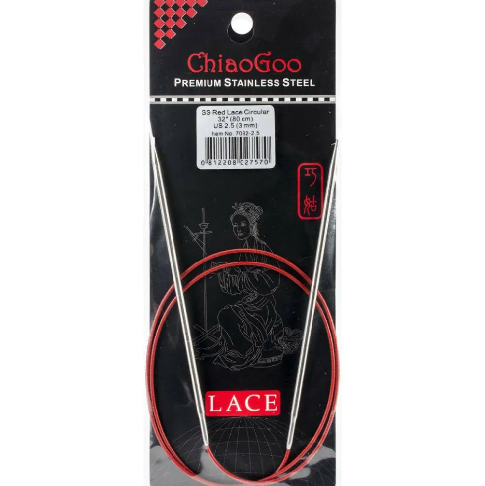 ChiaoGoo Red Lace 32" Stainless Circular Knitting Needles - Sizes US 0/2mm to 19 / 15mm