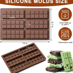 Chocolate Bar Mold,Non-Stick Chocolate Molds, 100% Food Grade Silicone Deep Mold for Dubai Pistachio Rod, Candy, Snacks, Knafeh Pistachio Rod and More(10 Snap)