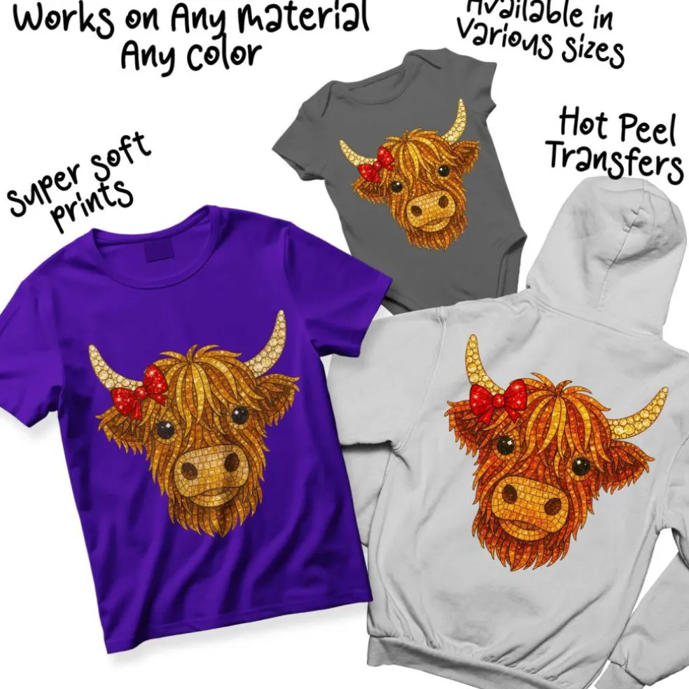 Christmas DTF Transfer - Highland Cow Red Bow Ready to Press