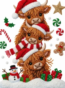Christmas DTF Transfer - Highland Cow Stack Ready to Press
