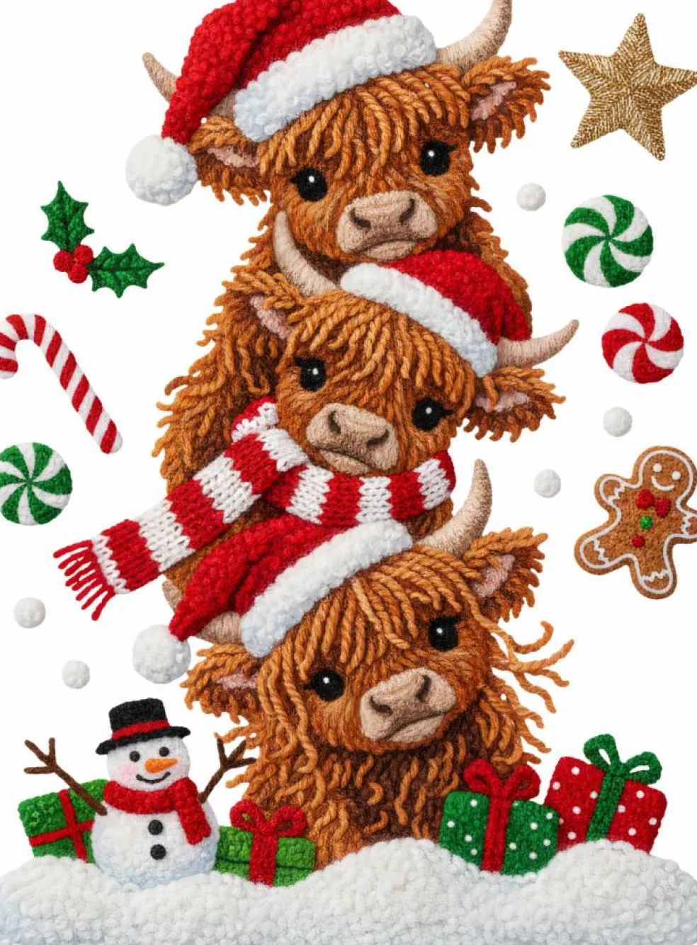 Christmas DTF Transfer - Highland Cow Stack Ready to Press