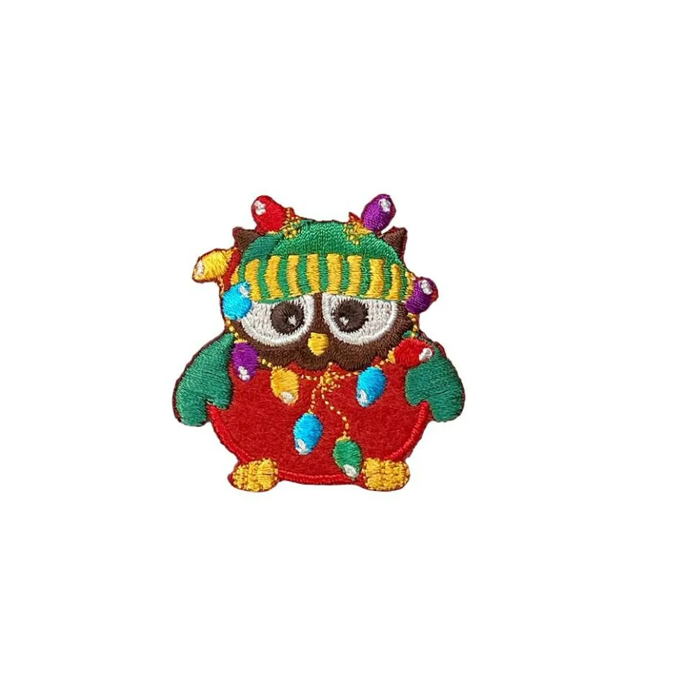 Christmas Owl, Covered in Lights, Embroidered, Iron on Patch