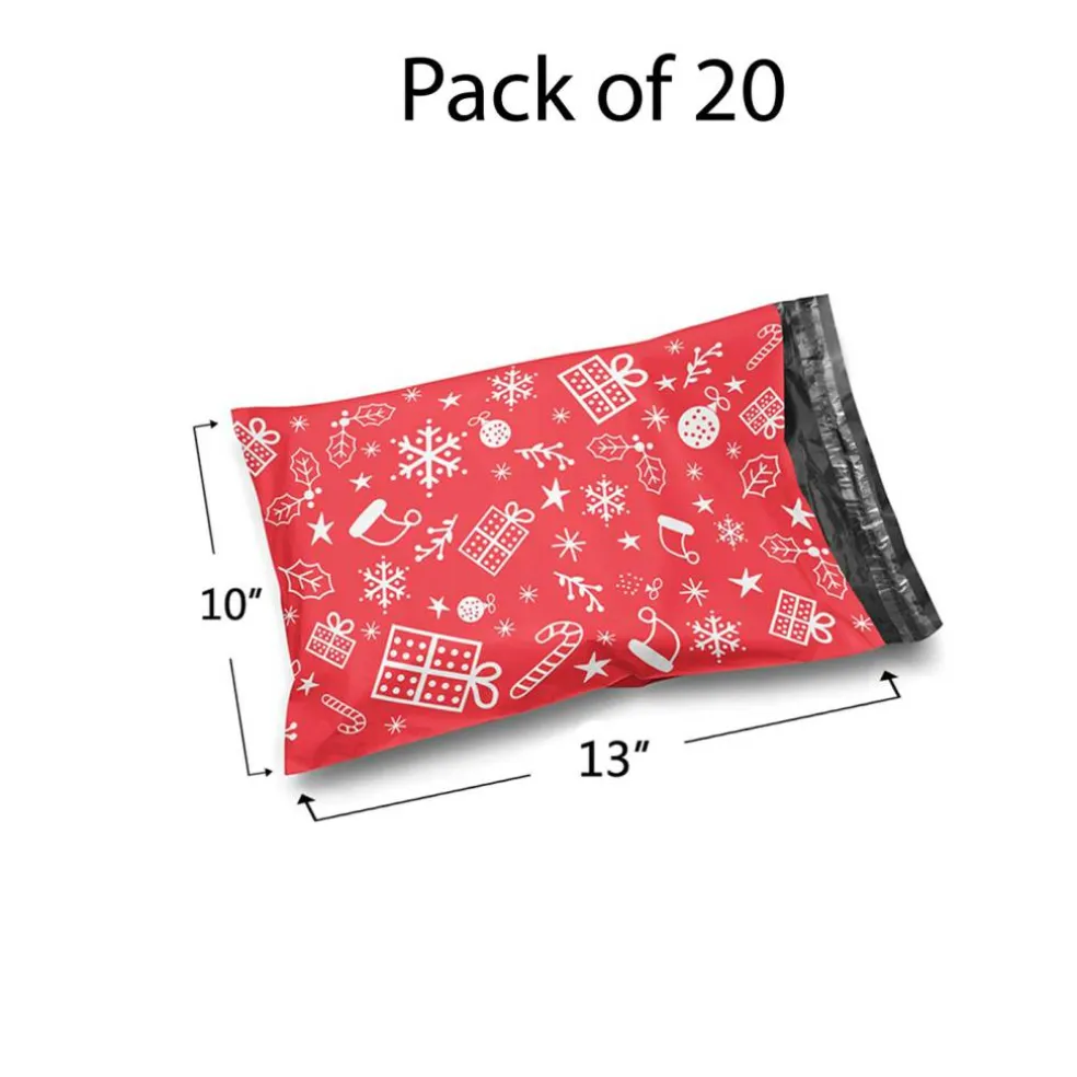 Christmas Snowflake Red Poly Mailer Envelopes 10x13" 2 Mil