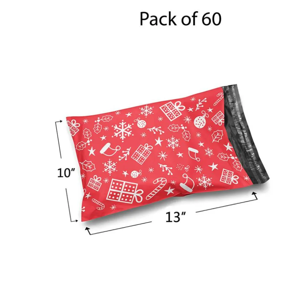 Christmas Snowflake Red Poly Mailer Envelopes 10x13" 2 Mil