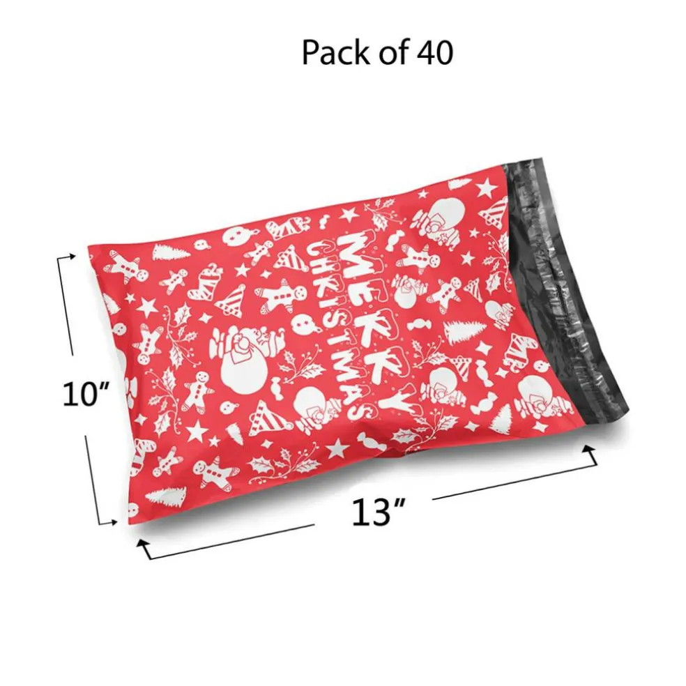 Christmas Snowflake Red Poly Mailer Envelopes 10x13" 2 Mil