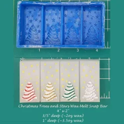 Christmas Trees and Stars Wax Melt Snap Bar Silicone Mold