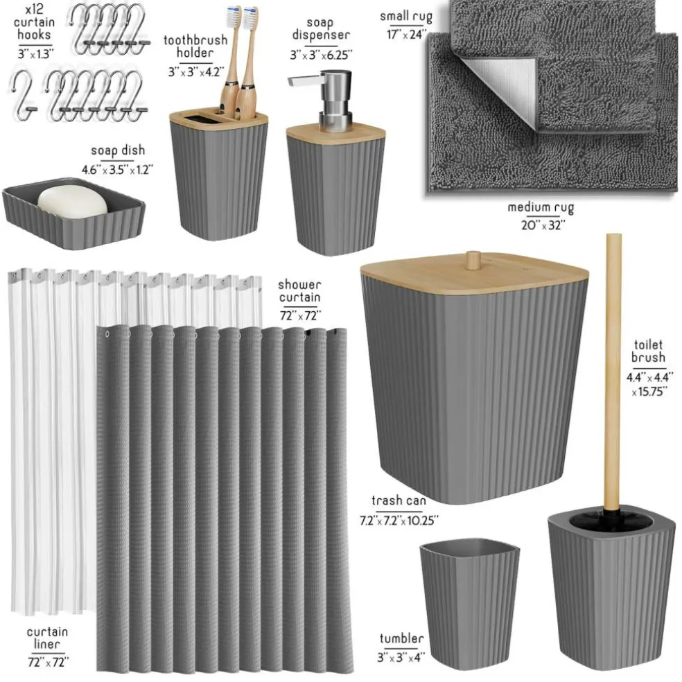 Clara Clark Bamboo Bathroom Accessories Set