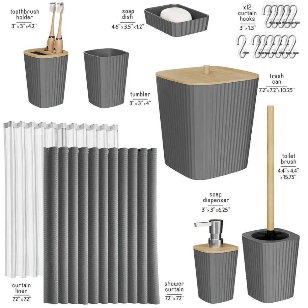 Clara Clark Bamboo Bathroom Accessories Set