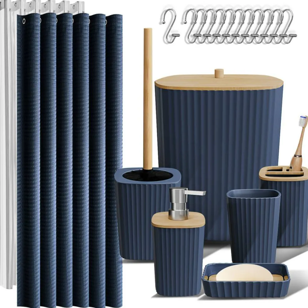 Clara Clark Bamboo Bathroom Accessories Set