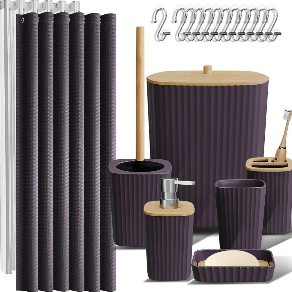 Clara Clark Bamboo Bathroom Accessories Set
