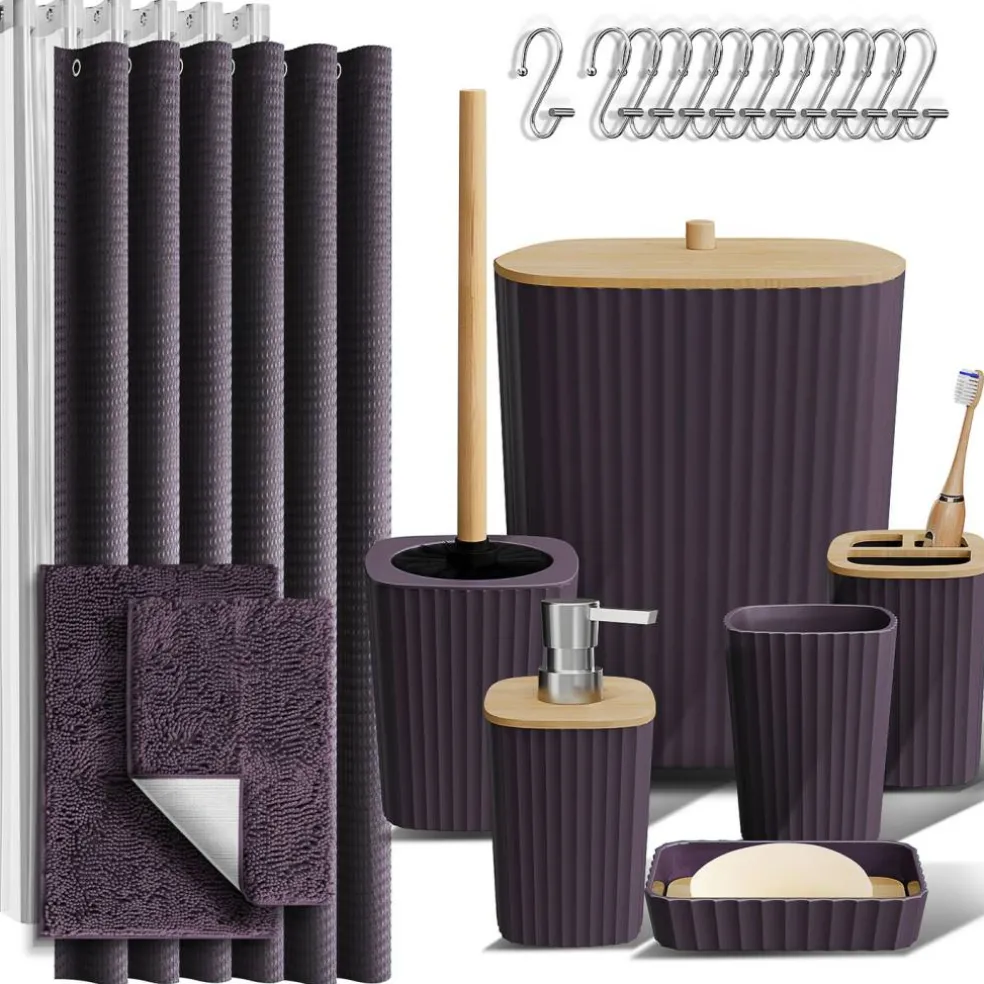 Clara Clark Bamboo Bathroom Accessories Set