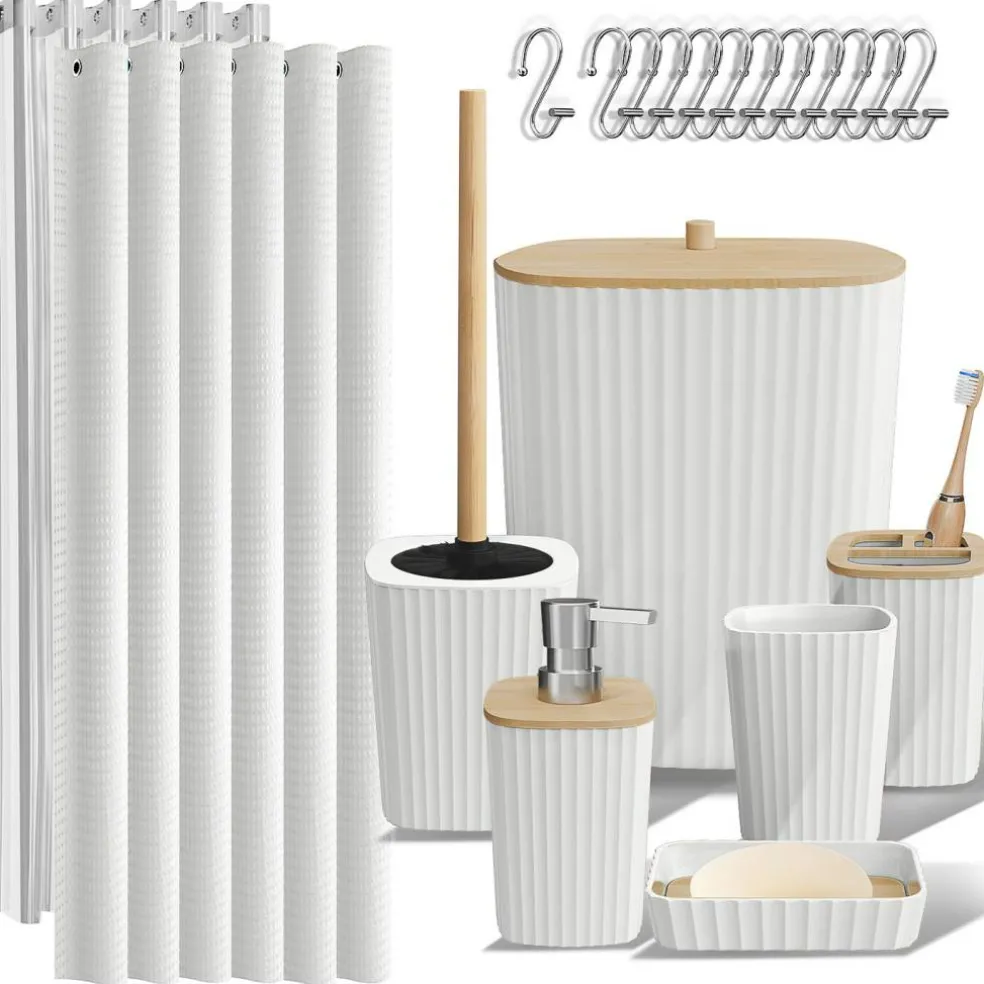 Clara Clark Bamboo Bathroom Accessories Set