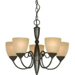 Classic Bronze 5-Light Glass Chandelier Amber Shades Traditional Ceiling Fixture