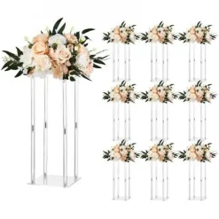 Clear Acrylic Round Cube Centerpiece Flower Stand, 10-Piece Event Decor