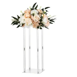 Clear Acrylic Round Cube Centerpiece Flower Stand, 10-Piece Event Decor