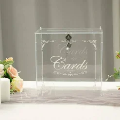 10" Clear Acrylic Wedding Gift Card Box Lock Key Thank You Sign Party Events