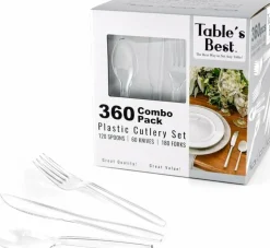 Clear Disposable Cutlery set - 360 Pieces: 180 Forks, 120 Spoons, 60 Knives