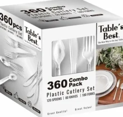 Clear Disposable Cutlery set - 360 Pieces: 180 Forks, 120 Spoons, 60 Knives