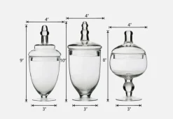 3 Clear Glass Apothecary Jars Containers with Lids Dessert Party Decorations