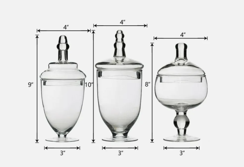 3 Clear Glass Apothecary Jars Containers with Lids Dessert Party Decorations