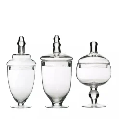 3 Clear Glass Apothecary Jars Containers with Lids Dessert Party Decorations