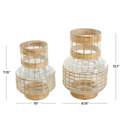 Clear Glass Double Ring Rattan Wrapped Vase Set