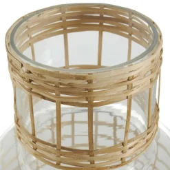 Clear Glass Double Ring Rattan Wrapped Vase Set
