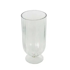 Clear Glass Ribbed Fluted Decorative Candle Holder with Elevated Base